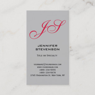 Silver Grey Crimson Red Monogram Visitekaartje