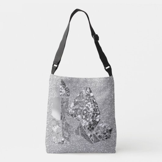 Silver Grey Crystals Faux Glitter Crossbody Tas (Achterkant)