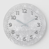 Silver Grey Crystals Glitter Spark Nimbers Metal Grote Klok (Voorkant)