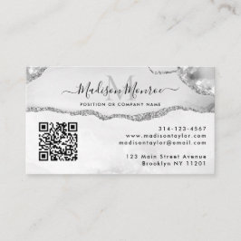 Silver Grey Custom Logo QR Code Agate Monogram Visitekaartje