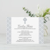 Silver Grey Damask Celtic Cross First Communation Kaart (Staand voorkant)