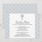 Silver Grey Damask Celtic Cross First Communation Kaart (Voorkant / Achterkant)