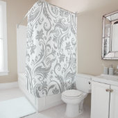 Silver Grey  Damask Patroon Douchegordijn (In situ)