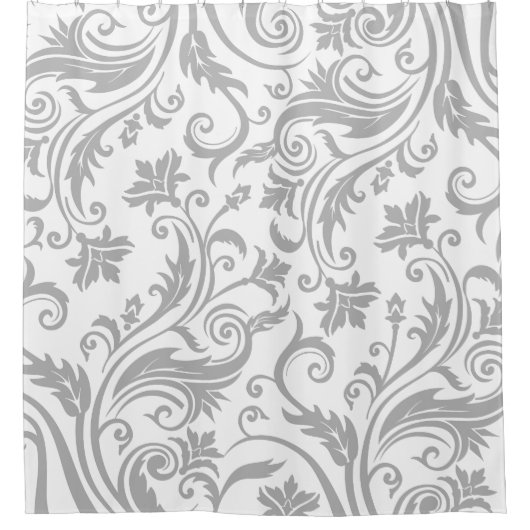 Silver Grey  Damask Patroon Douchegordijn (Voorkant)