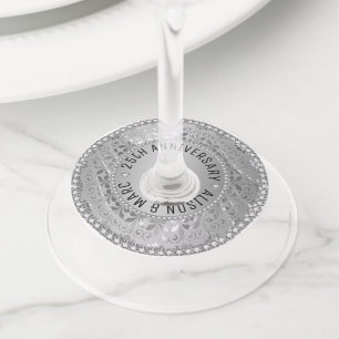 Silver Grey Damask Wijnglaslabel