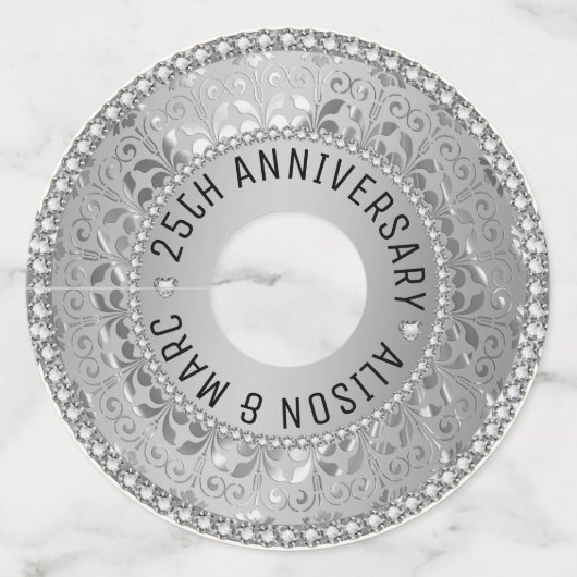 Silver Grey Damask Wijnglaslabel (Achterkant)