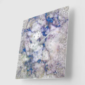 Silver Grey Diamond Crystals Marble Blue Navy Vierkante Klok (Hoek)