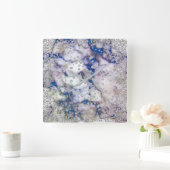 Silver Grey Diamond Crystals Marble Blue Navy Vierkante Klok (Huis)