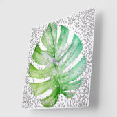 Silver Grey Diamond Crystals White Monstera Leaf Vierkante Klok (Hoek)