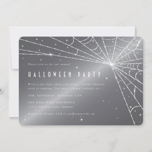 Silver-Grey Diamond Spider Web Halloween Party Kaart (Voorkant)