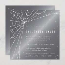 Silver-Grey Diamond Spider Web Halloween Party Kaart