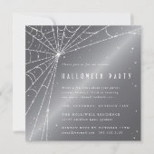 Silver-Grey Diamond Spider Web Halloween Party Kaart (Voorkant)