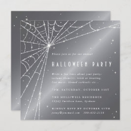 Silver-Grey Diamond Spider Web Halloween Party Kaart