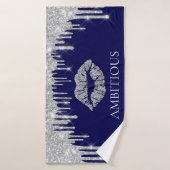 Silver Grey Drift Kiss Lips Naam AMBITIEUS Badhanddoek (Badhanddoek)