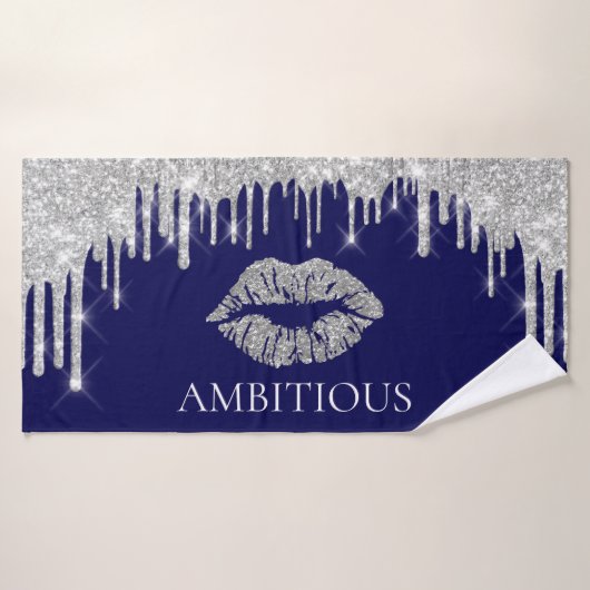 Silver Grey Drift Kiss Lips Naam AMBITIEUS Badhanddoek (Badhanddoek)