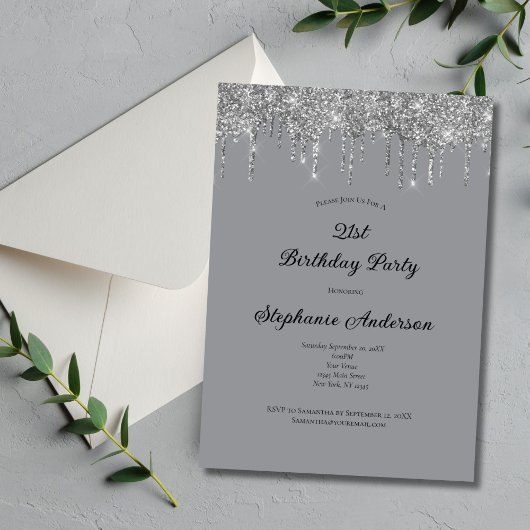 Silver Grey Dripping Glitter Trendy 21e Verjaardag Kaart