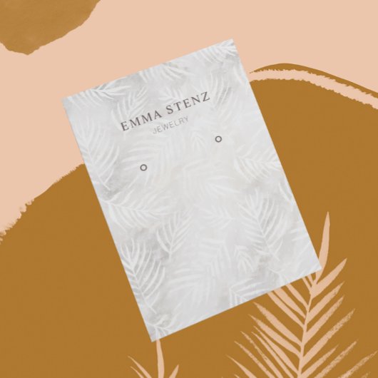 Silver Grey & Dusty Pink Palm Earring Display Kaar Visitekaartje