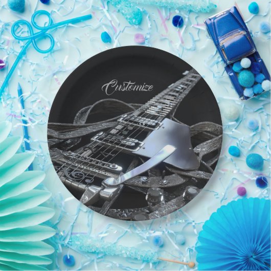 Silver Grey Electric Guitar Papieren Bordje (Feest)