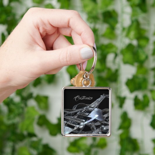 Silver Grey Electric Guitar Premium Sleutelhanger (Hand)