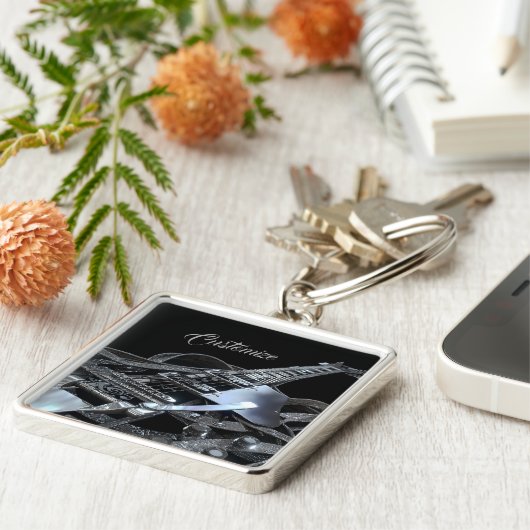 Silver Grey Electric Guitar Premium Sleutelhanger (Zijkant)