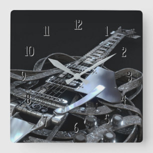 Silver Grey Electric Guitar Square Clock Vierkante Klok