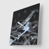 Silver Grey Electric Guitar Square Clock Vierkante Klok (Hoek)