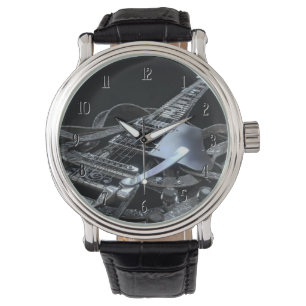 Silver Grey Electric Guitar Wrist Watch Horloge