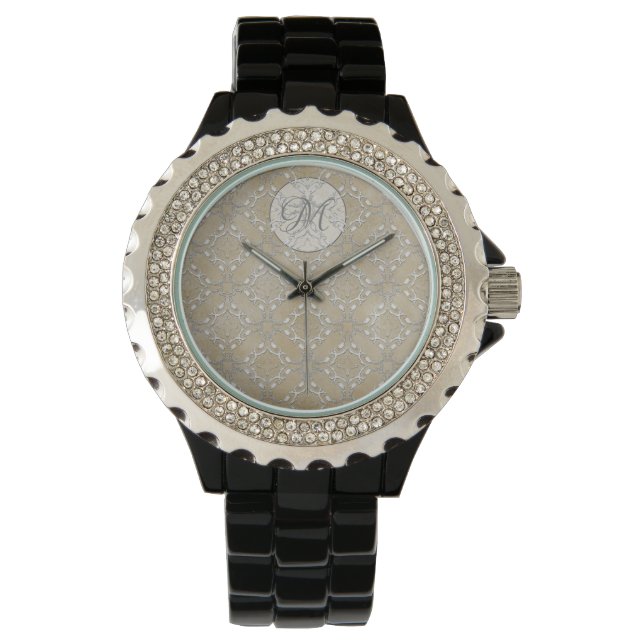 Silver Grey en Beige Metallic Filacceptatiepatroon Horloge (Voorkant)