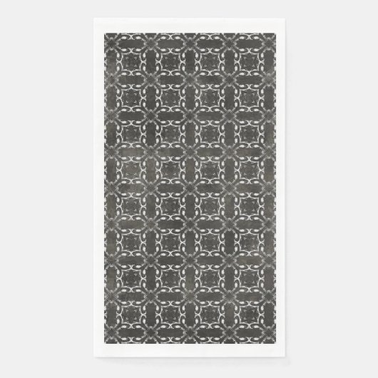 Silver Grey en Black Metallic Filigree Pattern Servet (Voorkant)