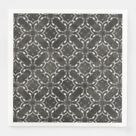 Silver Grey en Black Metallic Filigree Pattern Servet (Voorkant)