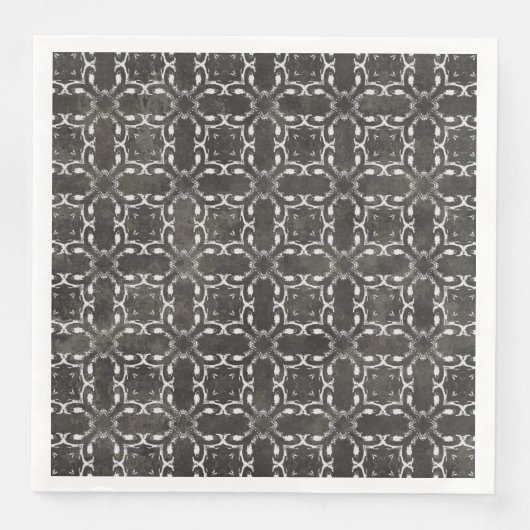 Silver Grey en Black Metallic Filigree Pattern Servet (Voorkant)