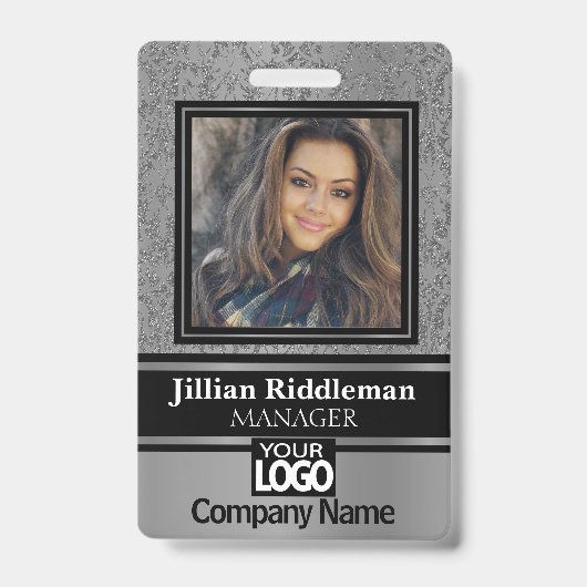 Silver Grey en Black Photo and Logo Badge (Voorzijde)