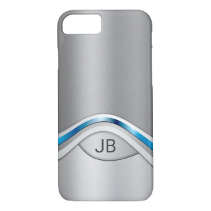 Silver Grey en Blue Metallic look met Monogram iPhone 8/7 Hoesje