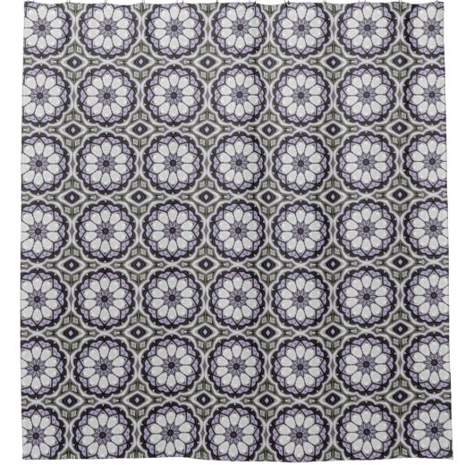 Silver Grey en Lila Floral Pattern Douchegordijn (Voorkant)