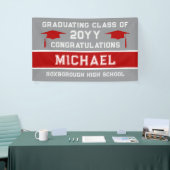 Silver Grey en Red School Kleuren Afstuderen Spandoek (Beurs)