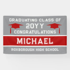 Silver Grey en Red School Kleuren Afstuderen Spandoek