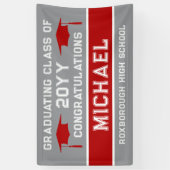 Silver Grey en Red School Kleuren Afstuderen Spandoek (Verticaal)