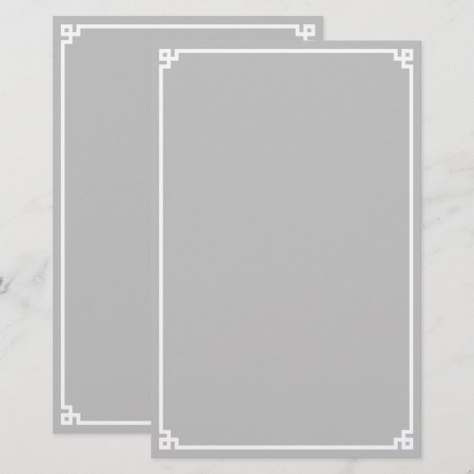 Silver Grey en White Greek Key Border Briefpapier (Voorkant / Achterkant)