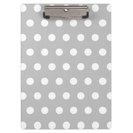 Silver Grey en White Polka Dots Pattern Klembord (Voorkant)