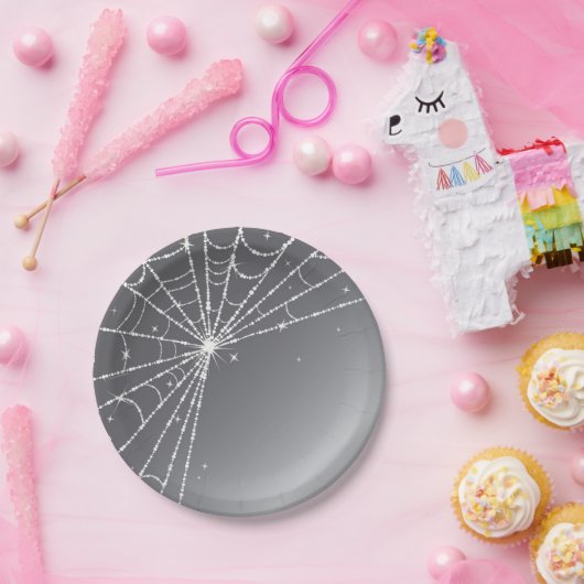 Silver-Grey en White Sparging Diamond Spider Web Papieren Bordje (Feest)