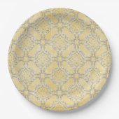 Silver Grey en Yellow Metallic Filigree Pattern Papieren Bordje (Voorkant)