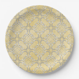 Silver Grey en Yellow Metallic Filigree Pattern Papieren Bordje
