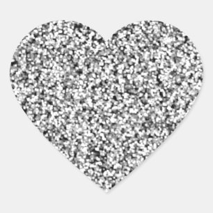 Silver Grey Faux Glitter Hart Sticker