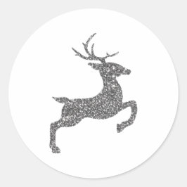 Silver Grey Faux Glitter look Jumping Deer Shape Ronde Sticker