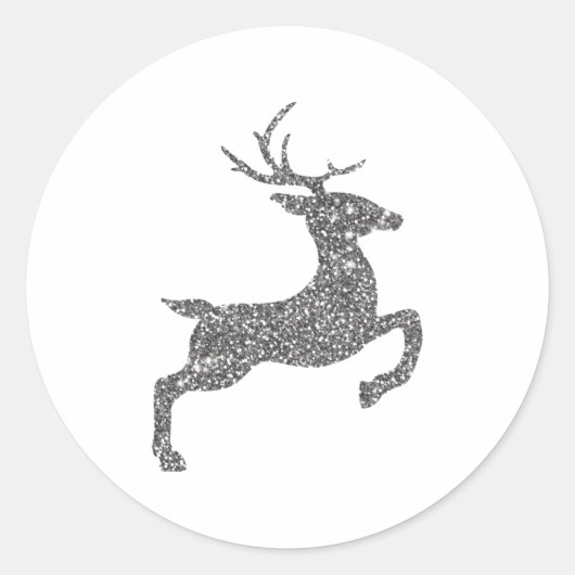 Silver Grey Faux Glitter look Jumping Deer Shape Ronde Sticker (Voorkant)