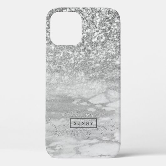 Silver-Grey Faux Glitter & Marble Ombre Case-Mate iPhone Case (Achterkant)