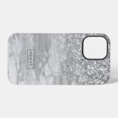 Silver-Grey Faux Glitter & Marble Ombre iPhone Hoesje (Achterkant horizontaal)