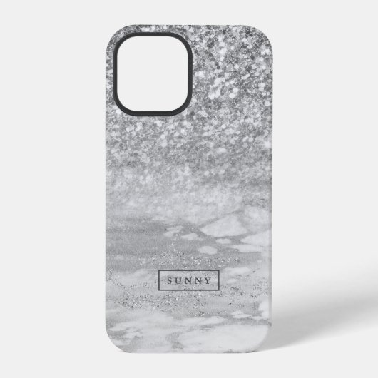 Silver-Grey Faux Glitter & Marble Ombre iPhone Hoesje (Achterkant)