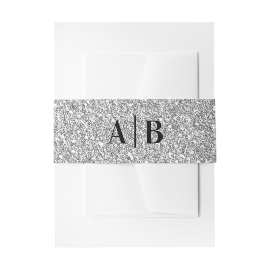 Silver Grey Faux Glitter Wedding Monogram Uitnodigingen Wikkel (Voorkant Voorbeeld)