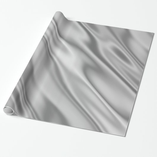 Silver Grey Faux Satin Fabric Kijk Cadeaupapier (Uitgerold)